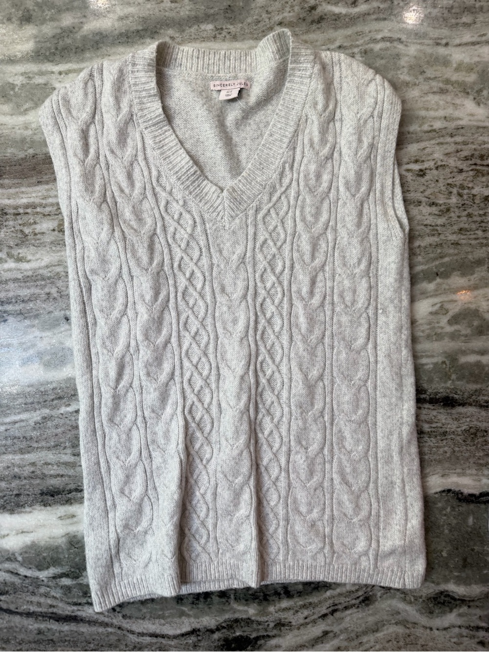 Sincerly Jules Light Gray Cable Knit V-Neck Sweater Vest
Medium